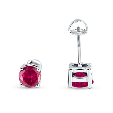 Solitaire Screw Back Stud Earring Brilliant Round Simulated Ruby CZ Solid 925 Sterling Silver